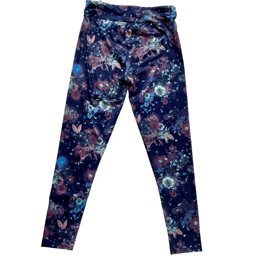 Converse All Star Kids Floral Leggings Navy Blue‎ Purple Teal Girls Large 12-13Y